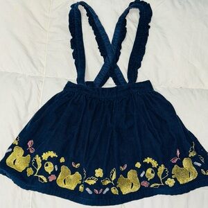 Mini Boden fully lined corduroy skirt with suspenders & gold embroidery sz 5-6